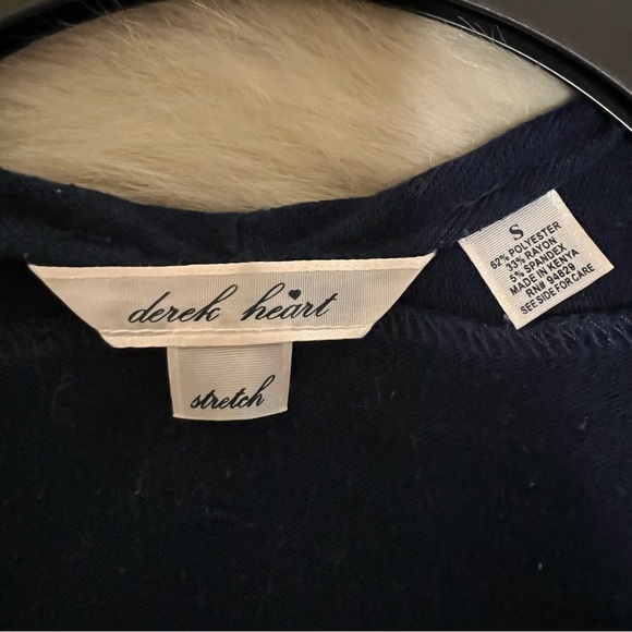 DEREK HEART Navy Blue S 3/4 Sleeves Open Cardigan Drawstring Vertical Cinch Back - Picture 7 of 10